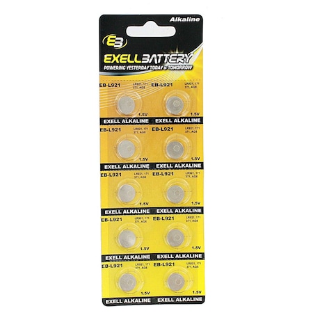 Exell Battery 10pk Exell Alkaline 1.5V Watch Battery Replaces AG6 LR920 370 EB-L921